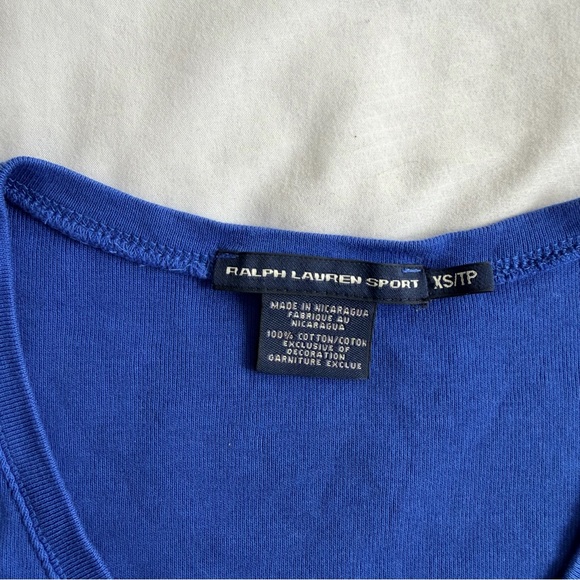 Ralph Lauren Women's V-Neck Polo Tee in Cobalt Blue with Red Logo - Picture 7 of 8